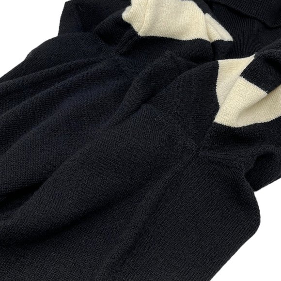 HERMES Vintage H Logo Turtleneck Sweater Top Knit Black White Wool Rank [102308] - Picture 7 of 10